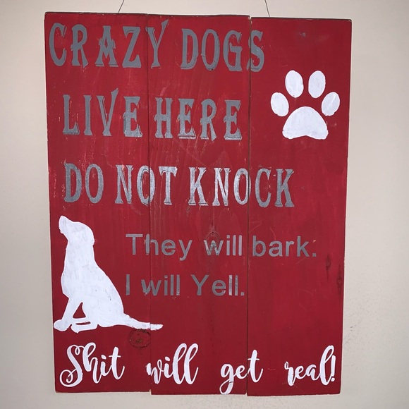 Dogs Home Decor Sign - Crazy Dogs Live Here Wooden Wall Hanging Plaquard Plaque - Picture 1 of 6